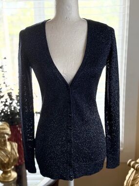 Ann Taylor Navy Metallic Knit Top